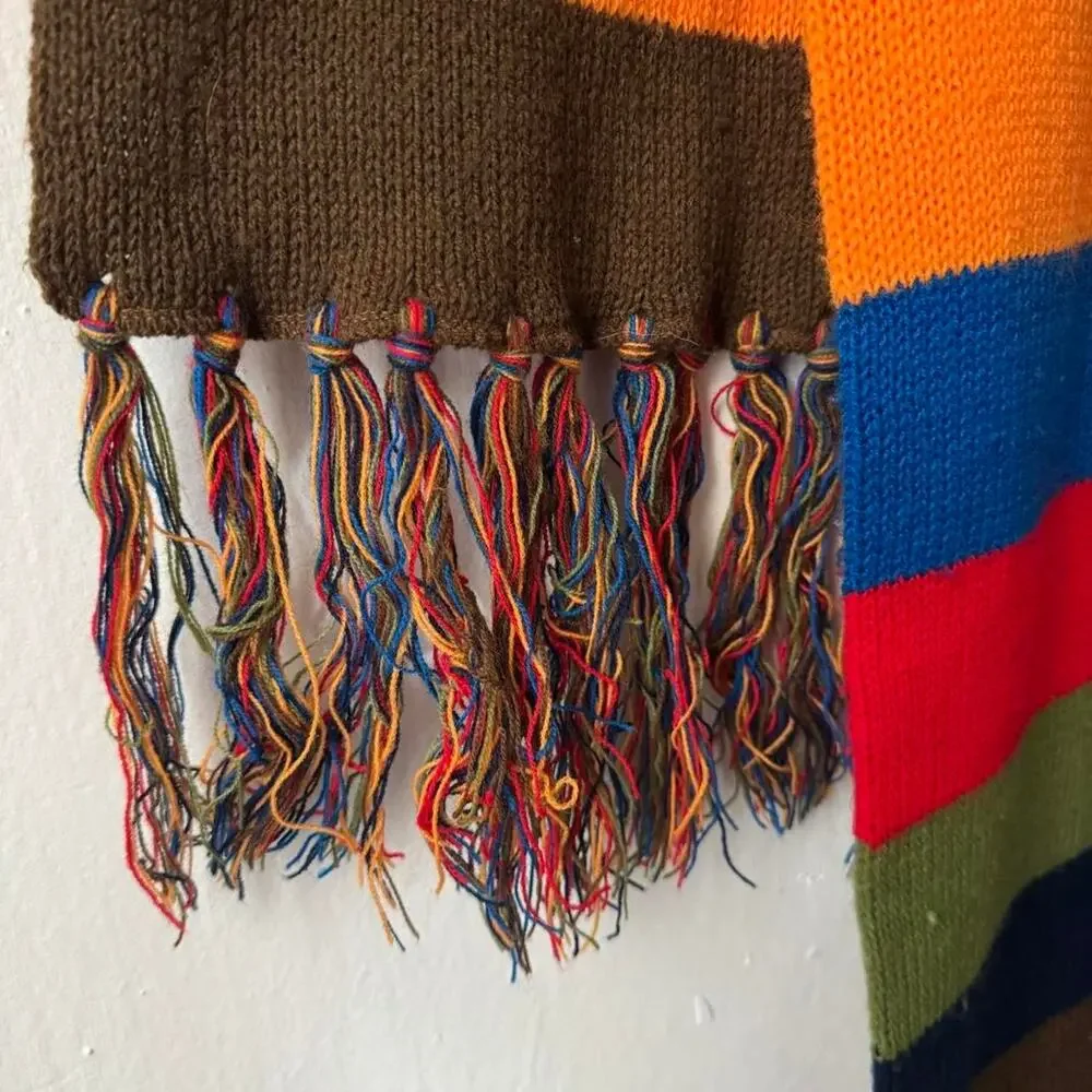 Cozy Vintage‎ 1970s multicolor knit scarf by Six Footer classic rainbow unisex